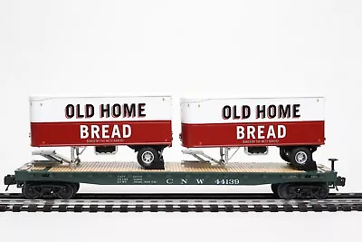 MTH 20-95505 O Scale (C&NW) #44139 Flatcar W/ Old Home Pup Trailers W/box NEW! • $79.99