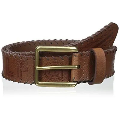 TOMMY HILFIGER WHIP STITCHED BELT. BROWN SADDLE LEATHER W 38 INCH 95 Cms NEW • £28