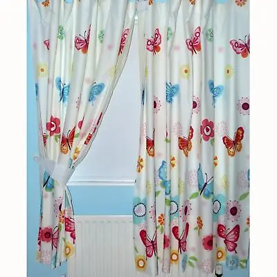Butterflies & Flowers Lined Curtains With Tie Back 54  Drop Children's Bedroom • £7.99