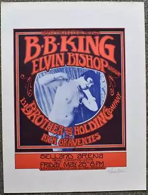 B.B. King & Elvin Bishop Uncut Concert Poster Randy Tuten Signed Red Fresno 1971 • $302.81