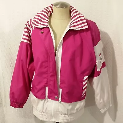 VTG LIFESTYLE  MULBERRY STREET PINK/WHITE JACKET HIDDEN HOOD Nautical Toggles S • $16.14