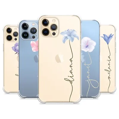 Personalised Case Phone Custom Floral Name Clear Cover Back IPhone 14 7 15 Xr 11 • £3.99