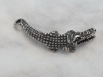 Vtg Sterling 925 Pendant Textured Alligator 2-1/4 Wide -Unisex-rear Bail-- 9.5Gr • $23