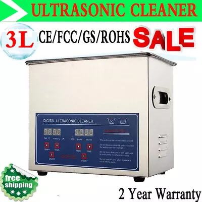 CE ROHS 3L Digital Cleaner UltraSonic Bath Cleaning Tank Timer&Heater Basket Hot • £76.89