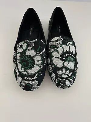 Zara Basic Collection Black Green White Floral Print Slip On Shoes Sz 35 / US 5 • $25