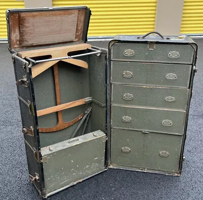 Antique VTG 1900s Likly Standing Wardrobe Steamer Trunk W Key Hangers & More! • $1999.95