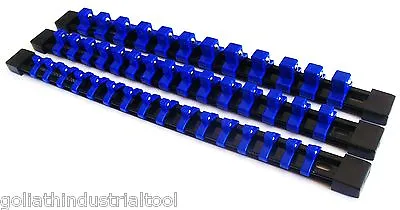 3 Goliath Industrial Abs Mountable Socket Rail Holder Organizer 1/4 3/8 1/2 Blue • $14.99