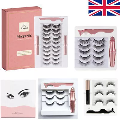 Waterproof Magnetic Eyeliner W/ Eyelashes And Tweezer 5/10 Pairs Long Lashes Set • £13.89