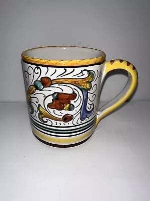 Deruta Raffaellesco Dragon Italian Pottery Coffee Cup Mug Hand Painted Italy • $24.99