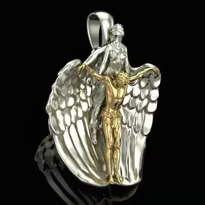 JESUS ANGEL WING PROTECT Pendant 20  925 Sterling Silver Necklace Men Women Gold • $19.88