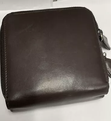 Eddie Bauer Genuine Leather Dbl Zip Bi-Fold Wallet Organizer Brown Unisex 6”x6” • $28