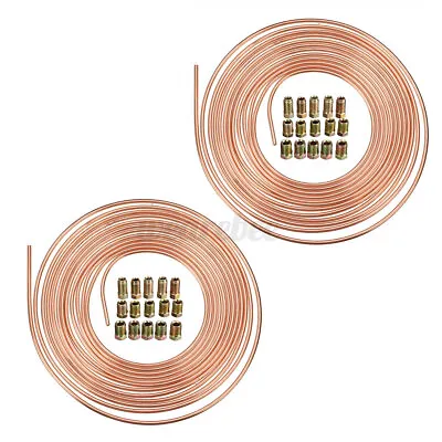 2x 25 Ft. Roll Coil Of 3/16  OD Copper Brake Line Tubing Kit With 30pcs Fittings • $24.99