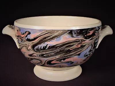 VERY RARE 1800s SIGNED MARBLED AGATE WARE SUGAR BOWL MOCHA STAFFORDSHIRE MINT • $375