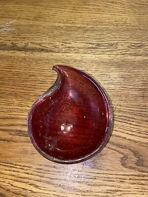 Murano Red Glass Gold Flakes Ashtray Dish • $20