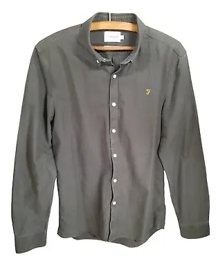 Farah Men's Shirt Large Green Long Sleeve Cotton Slim Fit Button-Down Collar • £14.99