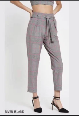 £3.50 • Buy River Island Ladies Pink & Grey Check Peg Leg Trousers Size 12 - RRP £38 💕