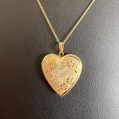 14K Gold Filled Sapphire Stone I Love You Heart Locket Link Chain Necklace 3.85g • $29.99