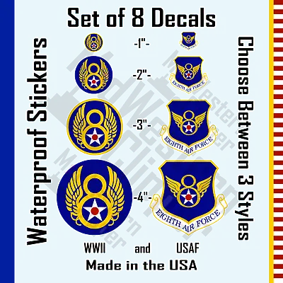 8 8th Air Force Patch Decals. 2x1 +2 +3 +4  Stickers. USAAF USAF WWII. 3 Styles • $5