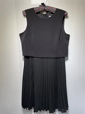 H&M Black Midi Dress Pleated Skirt Loose Top Sleeveless UK 12  • £9.95