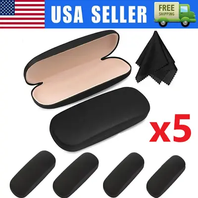 NEW Clam Shell Hard Eyeglasses PU Glasses Case Black W/Microfiber Cleaning Cloth • $9.98