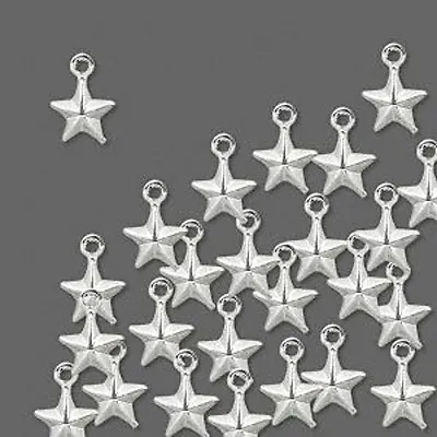 Silver Star Charms 6.5mm Drops 3-D Patriotic Jewelry Craft Lot Of 25 • $15.95