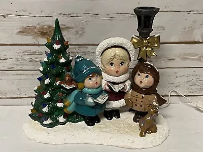 Vintage Hand Painted Ceramic Caroling Children Light Up Christmas Tree Lamp Post • $60