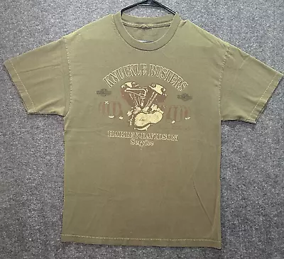 Harley Davidson Green T Shirt Knuckle Busters Seaford DE 2007 Mens L Motorcycle • $12.95