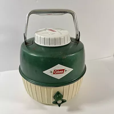 $17.50 • Buy Vintage Coleman Camping Cooler Gallon Water Jug  White & Green Diamond Logo Cap