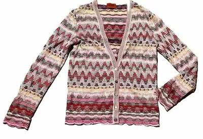 Missoni Chevron Multicolor Knit Wool Blend V-Neck Cardigan Size 44 US 8/Medium • $75