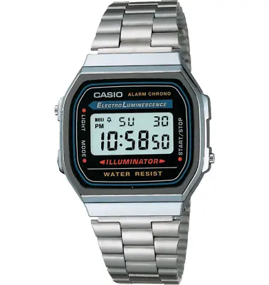 Casio A168W-1 Mens' Classic Digital Illuminator Stainless Steel Wrist Watch • $23.99