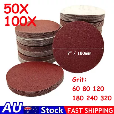 50/100X 180mm Sanding Discs 7  Inch Sandpaper Pads Hook And Loop 60-320 Grit AU • $26.69