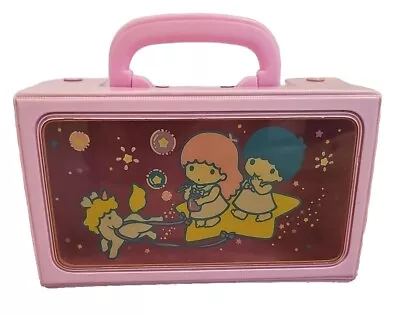 🔥Vintage Sanrio LITTLE TWIN STARS Kiki/Lala Pink Vinyl Box Storage Trinket Case • $299