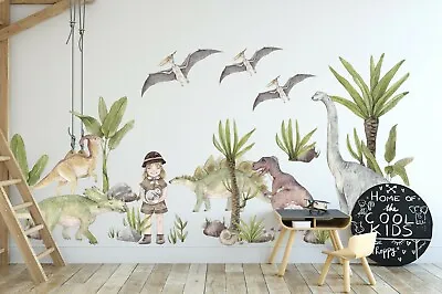 Watercolor Dinosaurs Coconut Tree Removable Wall Sticker Decal For Kids Room • $30.57