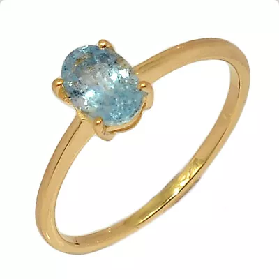 18K Gold Vermeil Natural Faceted Aquamarine Ring 7YS Jewelry S.8 CR38777 • $18.67