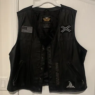 Vintage HARLEY DAVIDSON Leather Biker Vest Black Genuine Leather Button Up • $49.99