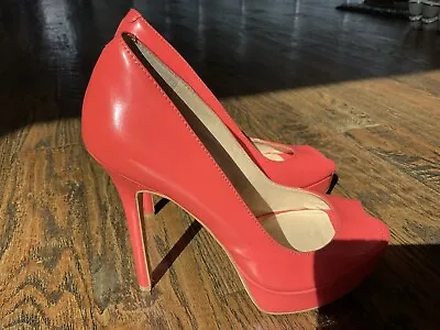 VINCE CAMUTO Lorim Platform Stiletto Pump Heels Grapefruit Patent Peep Toe 5.5M • $29.95