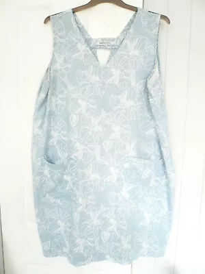 IndigoRoc Blue Sun Dress Size 22 Linen Mix White Midi Floral Fab Cond • £6.05