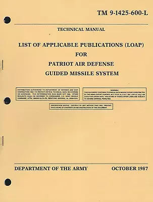 Historical Book List Of Applicable Publications For Patriot Guided Missile 1987 • $12