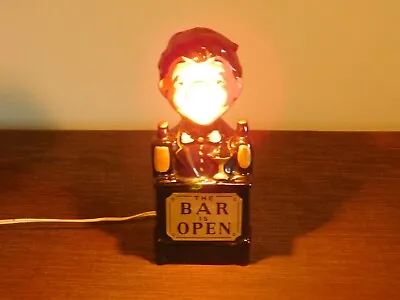 Vintage Beer Liquor  7  High The Bar Is Open Bartender Ceramic Table Shelf Light • $69.99