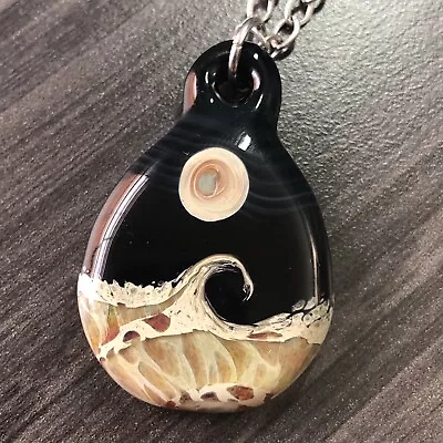 Glass Pendant Moon & Ocean Necklace - Ornate Glass Pendant Necklace - 20” • $9.99