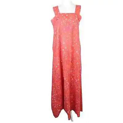 Vintage 70s Red And Orange Paisley Bandana Print Maxi Dress M • $45