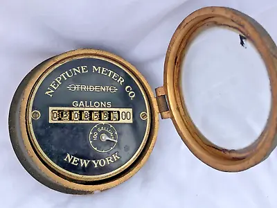 Vintage Brass NEPTUNE TRIDENT Water Meter Gauge New York Industrial Gage • $39