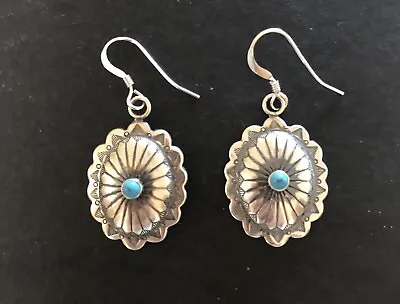 $27 • Buy Navajo Sterling Silver Turquoise Oval Concho Earrings Signed F
