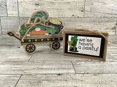AGD St Patrick's Decor - Gnome Chunky Wagon Party Sign 2pc Set • $21.95