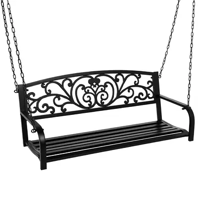 NEW 2-Person Patio Metal Outdoor Porch Swing Hanging Steel Bench W Floral Accent • $151.99