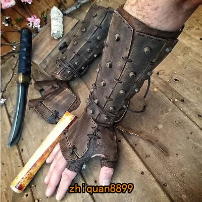 Medieval Steampunk Retro Arm Guards Boxing Gloves Gauntlets Rivet Lace-Up Bracer • $43.19