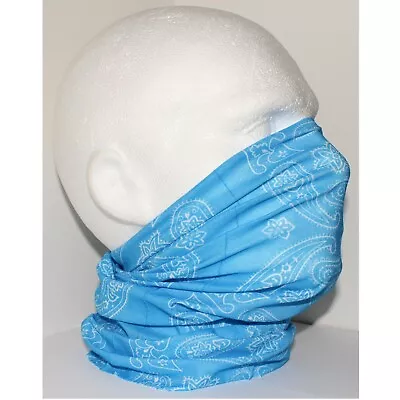 Mens Ladies Biker Face Mask Cover Scarf Tube Snood Sky Blue White Paisley Ski • £2.99