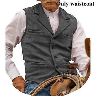 Mens Herringbone Tweed Vest Waistcoat Vintage Formal Notch Lapel Retro Vest US • $27.43