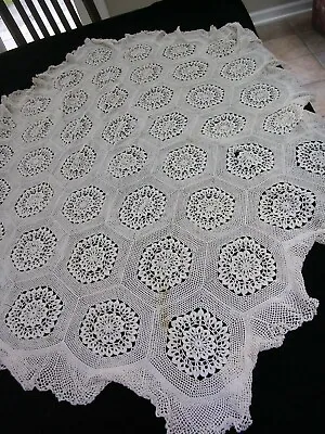 $18.50 • Buy #PJ Vintage Small Hand Crocheted Oval Ivory Cotton Lace Tablecloth 52 X39