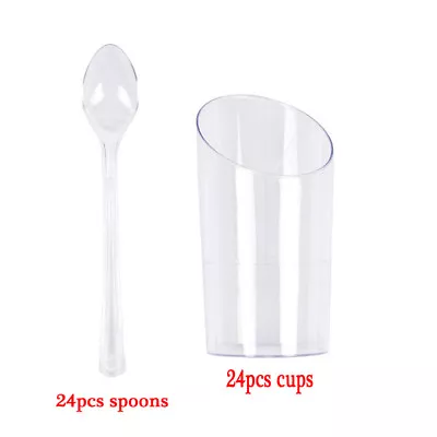 24x Dessert Cups  Round Cylinder Plastic Disposable Ice Cream Cup With Spoon UK • £9.33